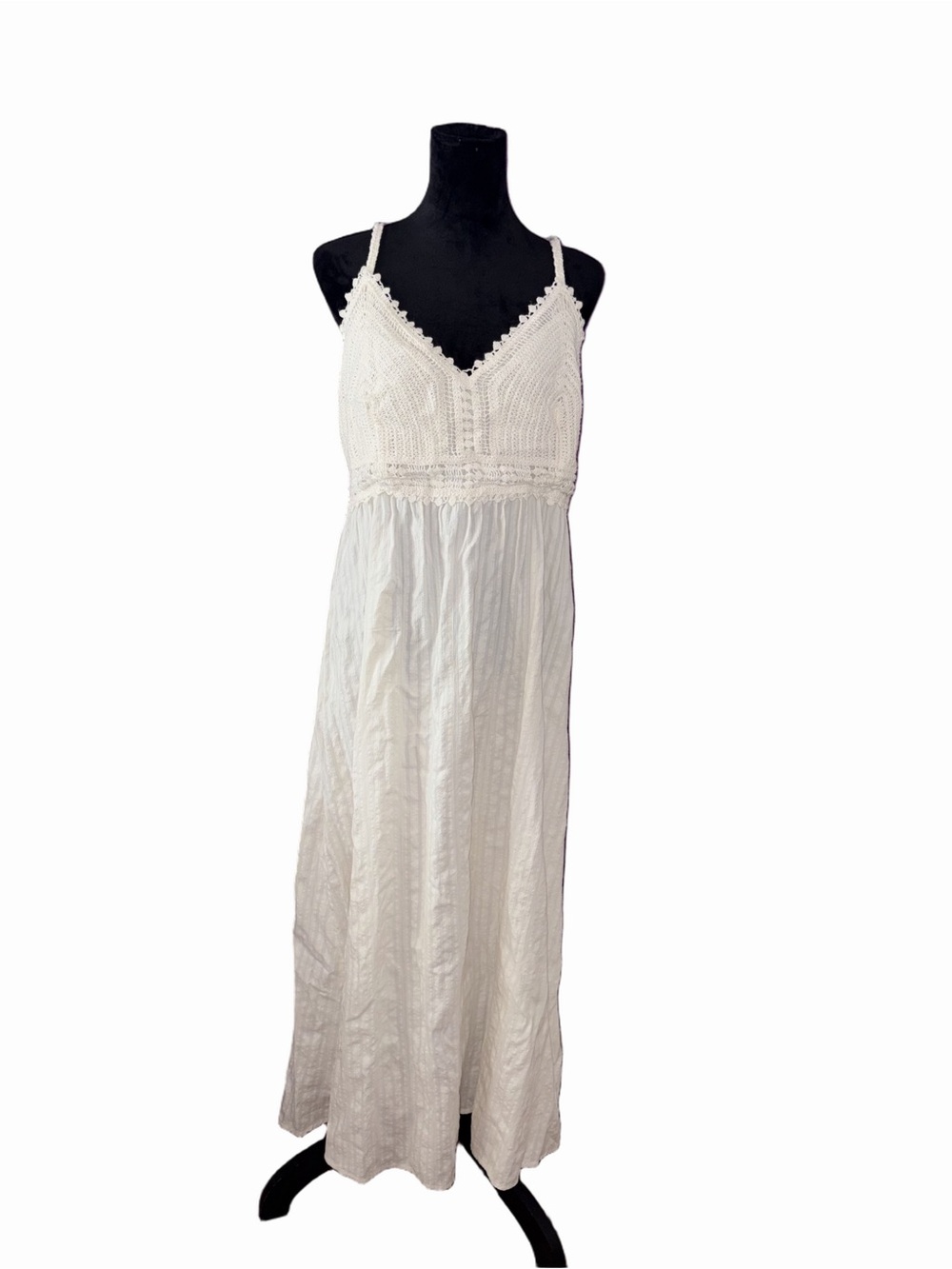 🆕💜 NWT Old Navy White Crochet Bodice Maxi Dress Cottagecore Boho Sundress Large